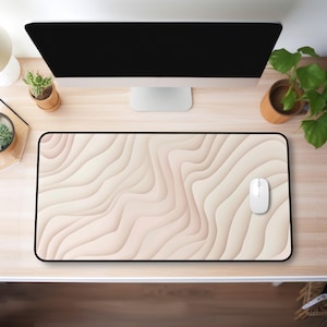 Neutral Contour Pattern Desk Mat | Minimal Beige Wave Mousepad