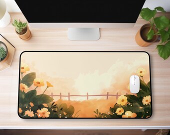 Sunny Wildflower Meadow Desk Mat | Floral Landscape Mouse Pad