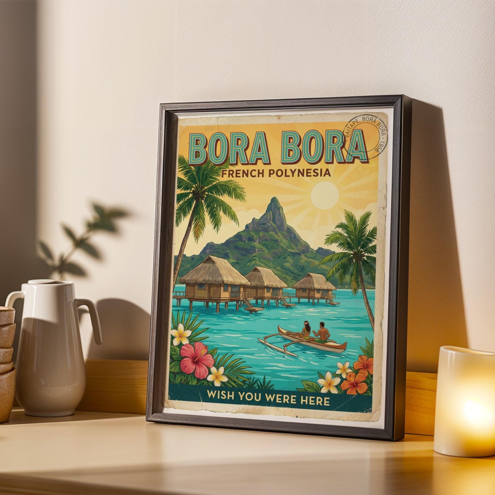 Bora Bora Poster - Retro Travel Postcard Illustration, Turquoise And Teal image 4