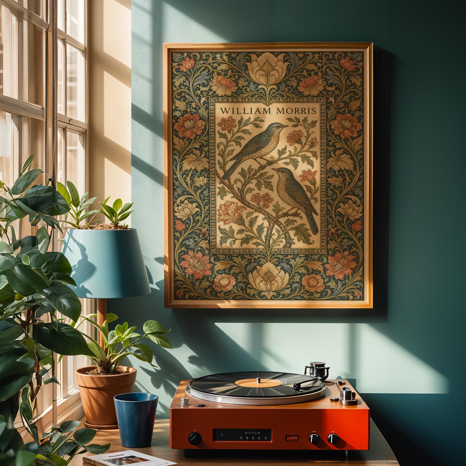 William Morris Poster Print - Modern Teal and Navy Ornamental Botanical Frame image 6