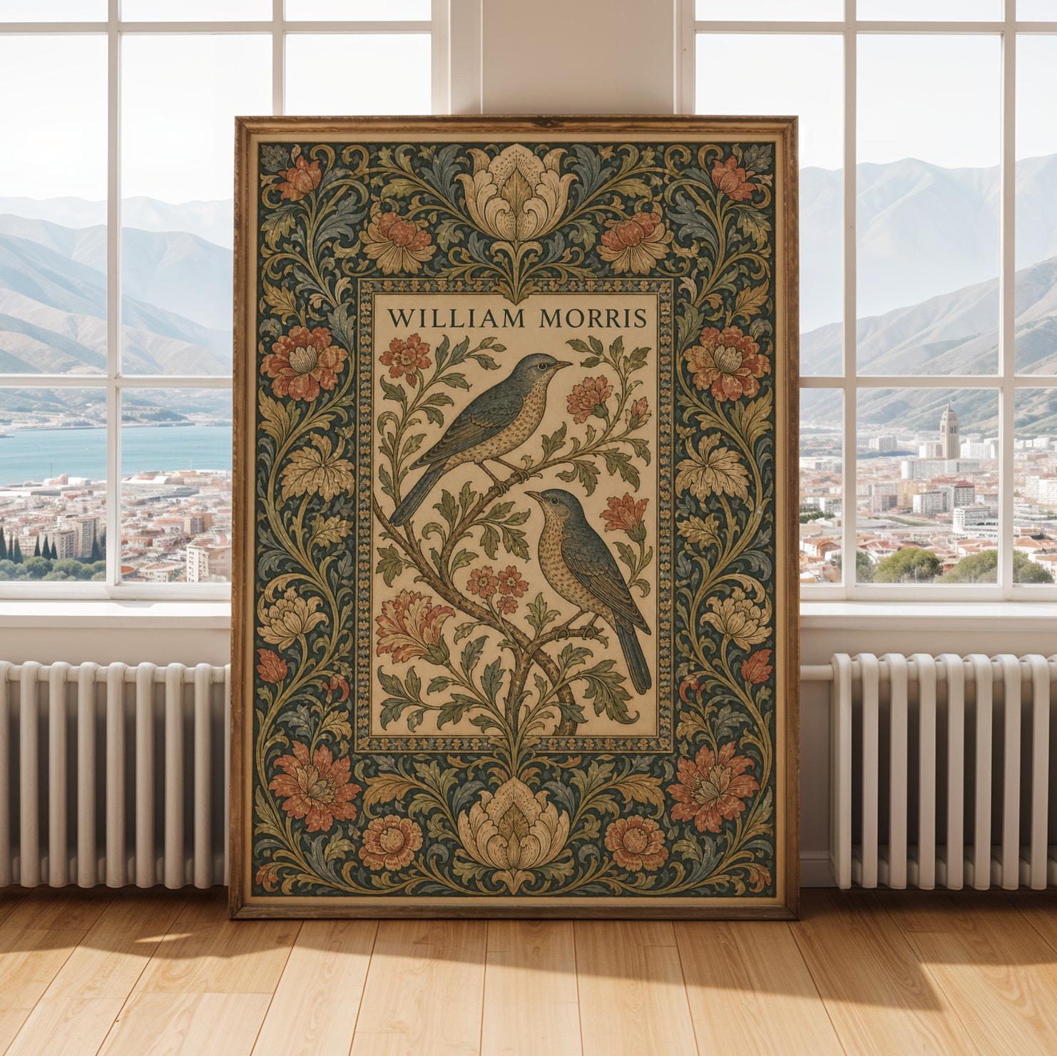 William Morris Poster Print - Modern Teal and Navy Ornamental Botanical Frame