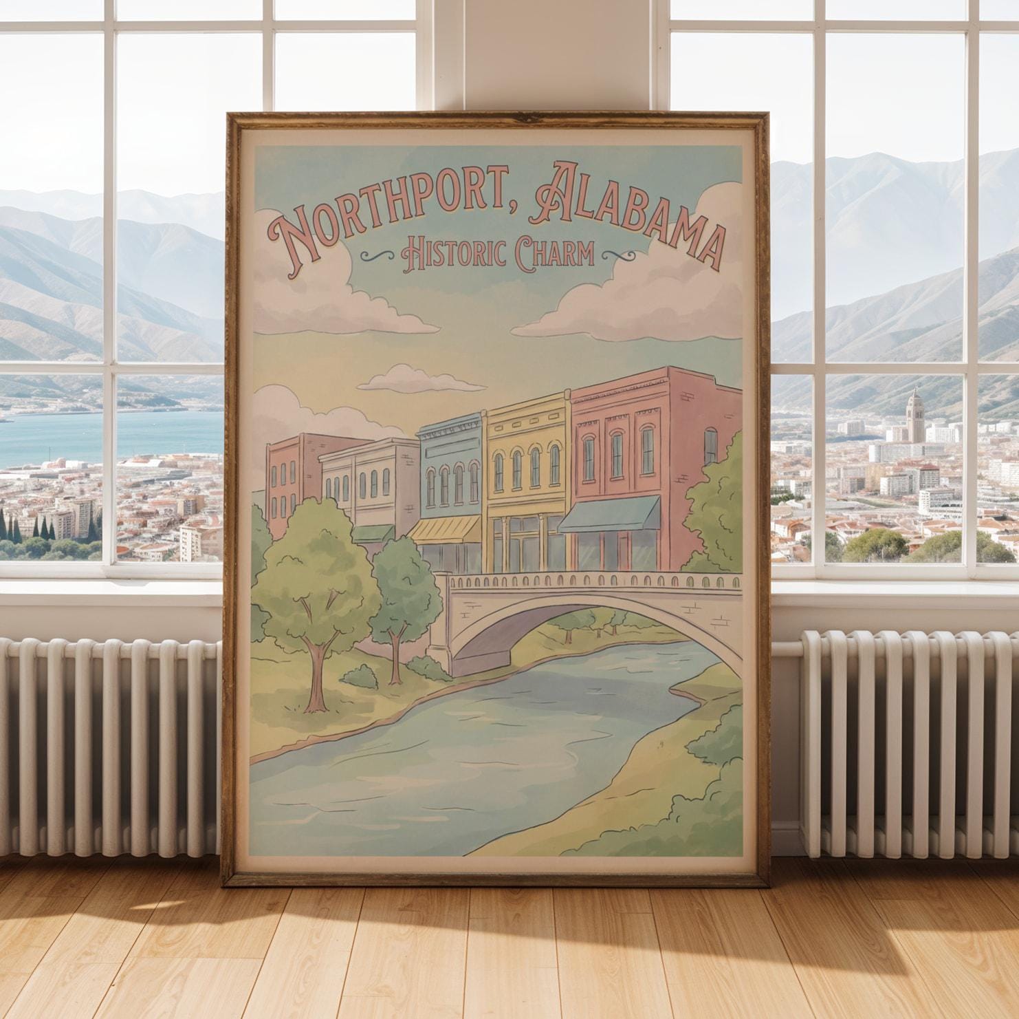 Northport Alabama Poster - Modern Hand-drawn Pastel, Light Blue