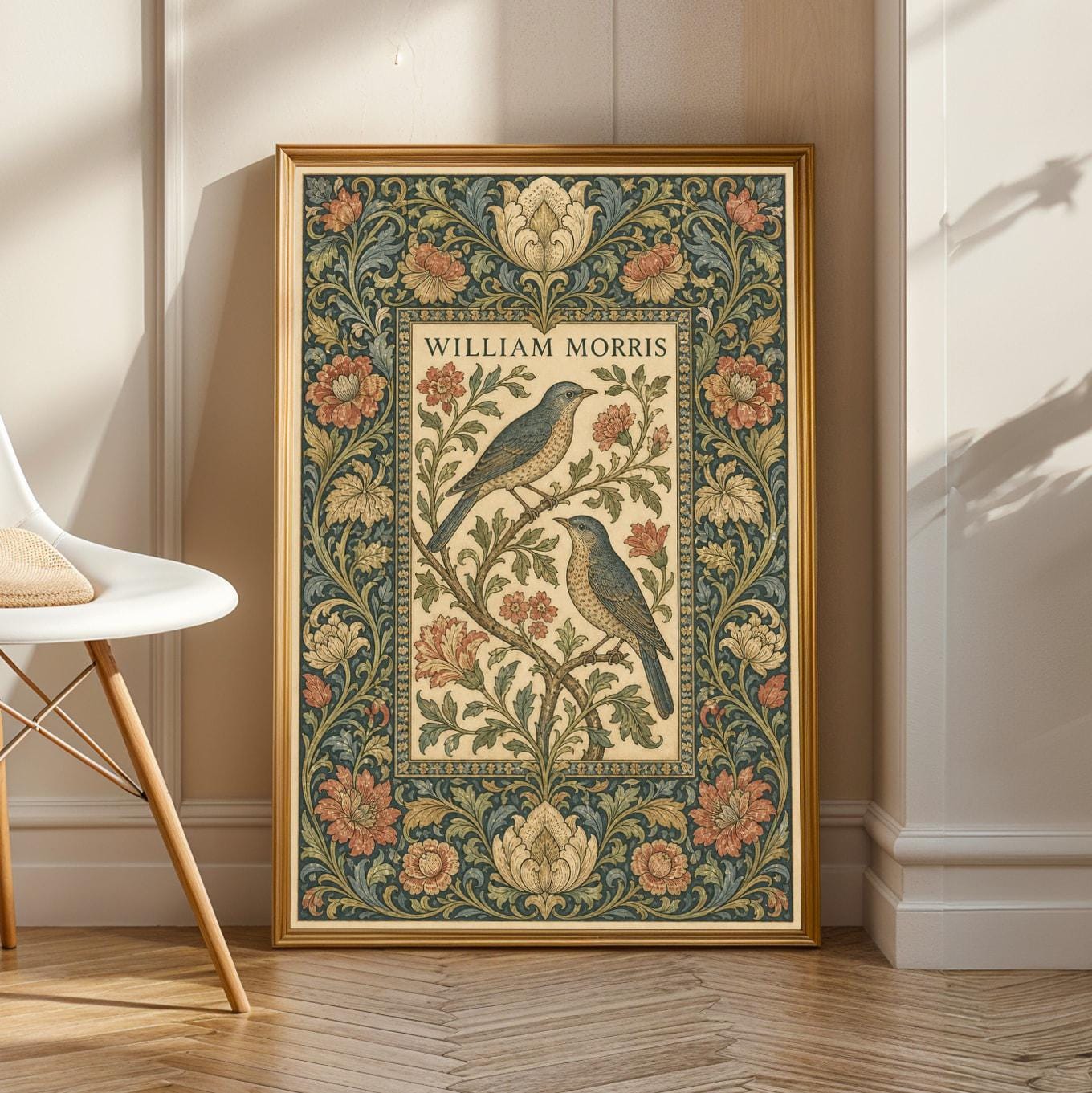 William Morris Poster Print - Modern Teal and Navy Ornamental Botanical Frame image 3