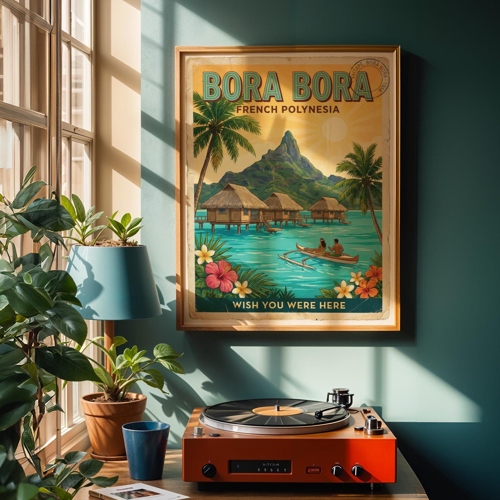 Bora Bora Poster - Retro Travel Postcard Illustration, Turquoise And Teal image 5
