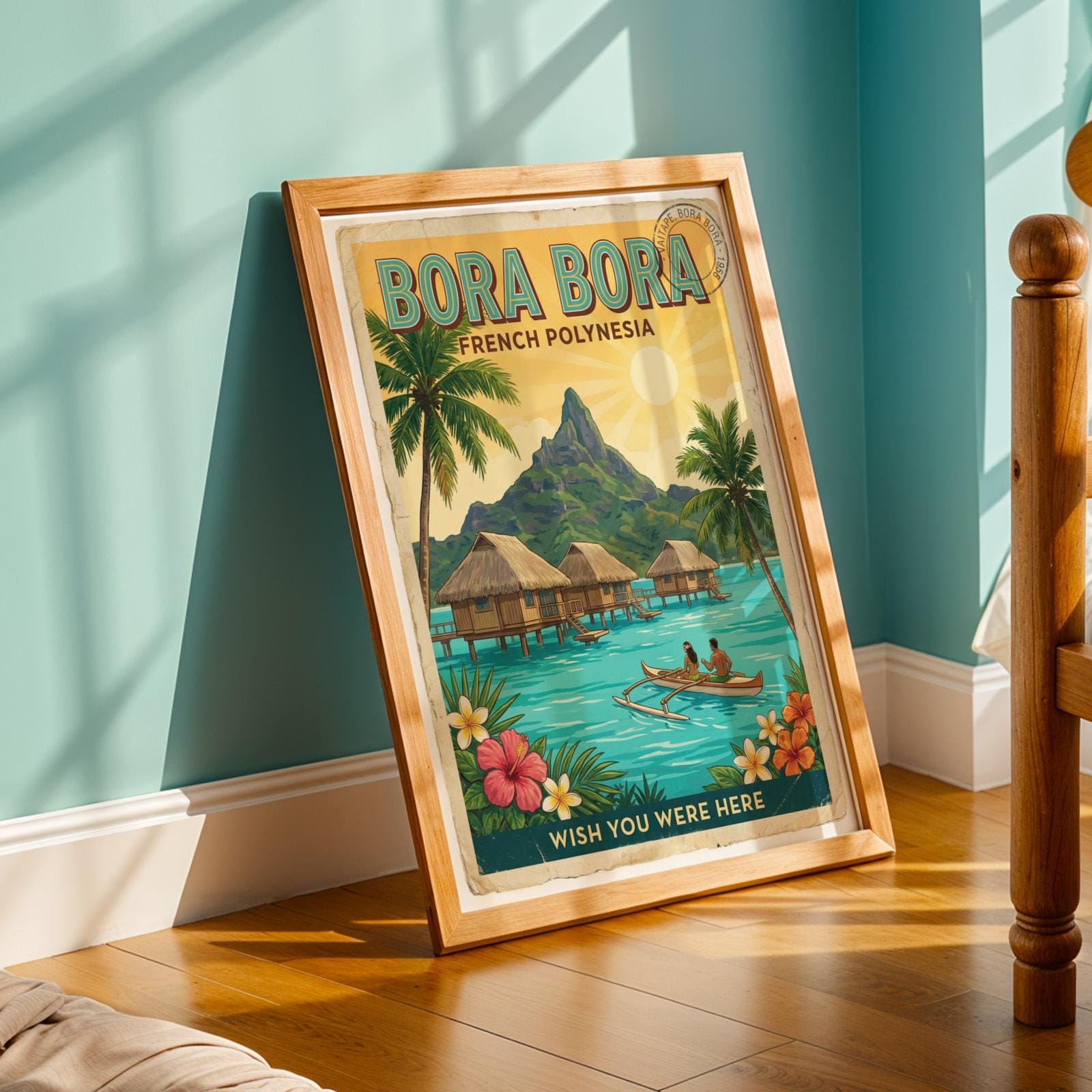 Bora Bora Poster - Retro Travel Postcard Illustration, Turquoise And Teal image 6