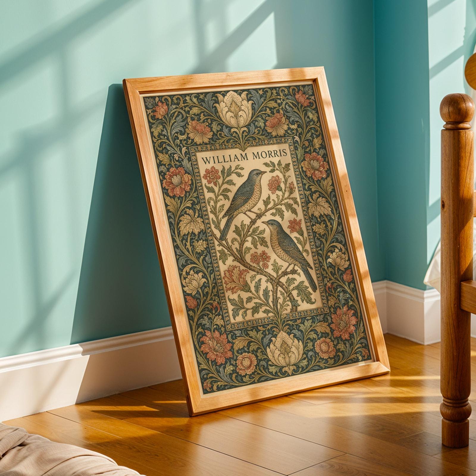 William Morris Poster Print - Modern Teal and Navy Ornamental Botanical Frame image 7