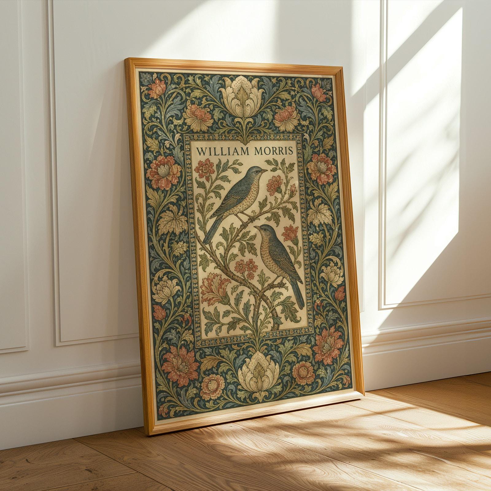 William Morris Poster Print - Modern Teal and Navy Ornamental Botanical Frame image 4