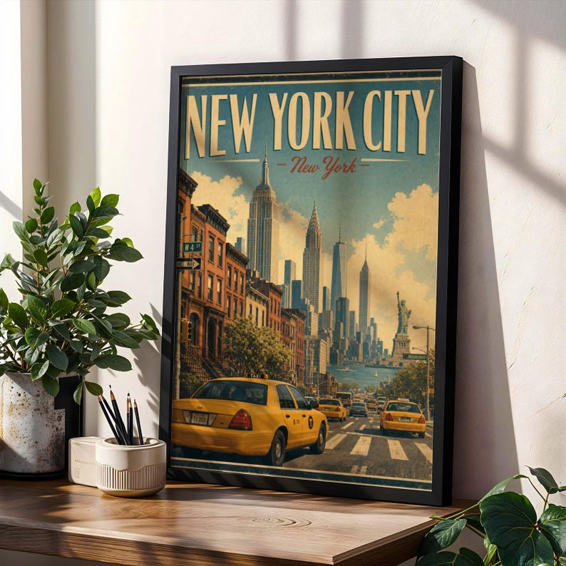 New York City Statue of Liberty Poster - Vintage Travel - Etsy UK