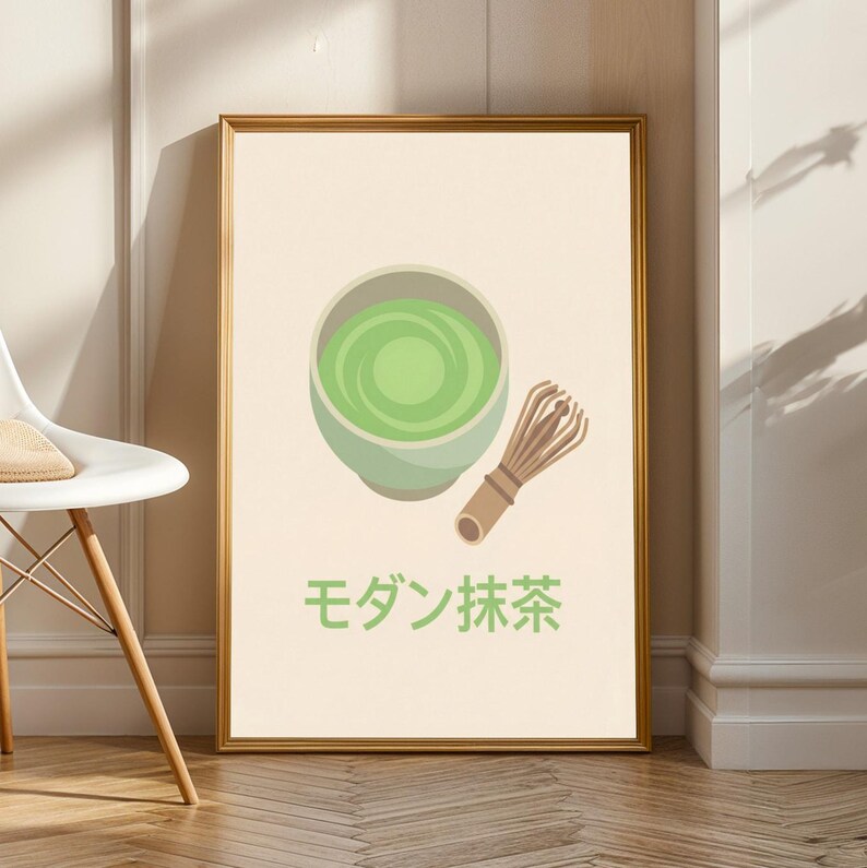 Modern Matcha Poster – Minimalist, Beige and Mint Green, Flat Vector - Etsy