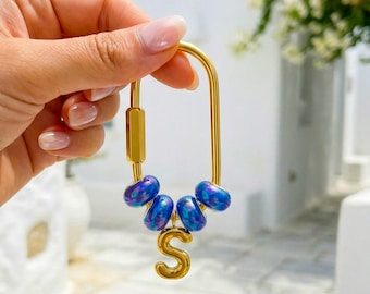 Custom Initial Gold Letter Acrylic Bead Bag Charm, Personalized Name Keychain, Bridesmaid Gift, Gift for Mom
