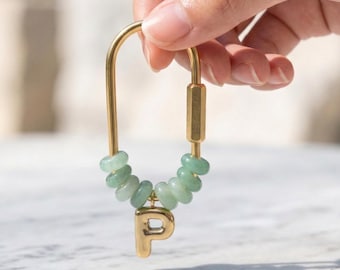 Custom Beaded Gold Letter Initial Bag Charm, Build Your Own Keychain, Personalized Natural Stone Bag Charm, Bridesmaid Gift, gift for mom