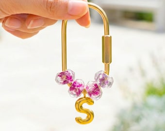 Personalized Gold Initial Bag Charm, Rose Color Custom Letter Keychain, Bridesmaid Gift for Mom, Gift for Her
