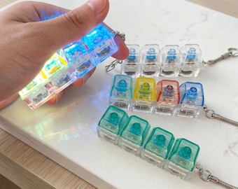 LED Keycap Keychain Fidget Toy, Crystal Mechanical Switch Clicker, Light Up Sensory Gadget, Backlit Stress Relief Toy, Gamer Desk Accessory