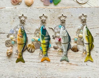 Fish Lure Keychain With Charm, Fishing Lure Keychain, Beaded Fish Keychain, Koi Fish Keychain, Custom Fishing Keychain