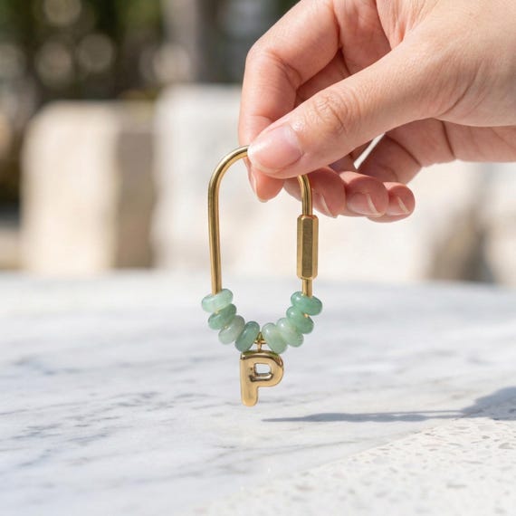 Custom Beaded Gold Letter Initial Bag Charm, Build Your Own Keychain, Personalized Natural Stone Bag Charm, Bridesmaid Gift, gift for mom