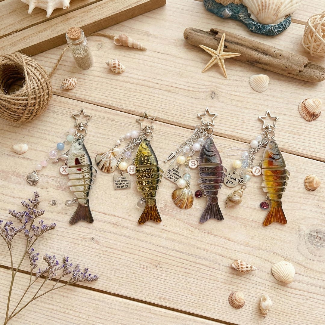 Fishing Lure Keychains, Fish Bait Keyring, Beaded Fish Keychain, Koi ...