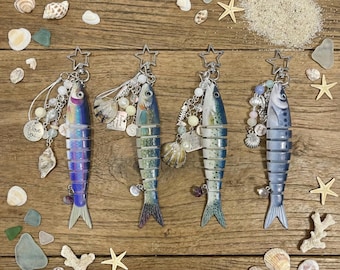 Blue Fish Keychain, Fishing Lure Keychain, Beaded Fish Keychain, Koi Fish Keychain, Custom Fishing Keychain