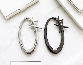 Y2K Chrome Star Carabiner Clip, Grunge Silver Keychain, Punk Bag Charm, Belt Loop Accessory
