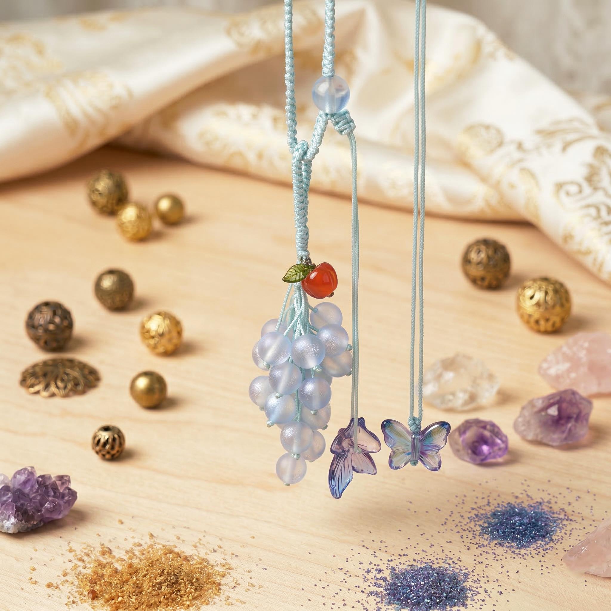UV Color Changing Grape Bag Charm, Handmade Beaded Fruit Keychain for ...
