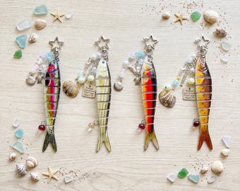 Fish Keychain, Beaded Fish Keychain, Koi Fish Lure Keychain, Fish Bait Keychain, Gift For Dad, Fishing Keychain