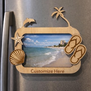 Custom Wooden Beach Theme Frame |  Personalized Fridge Decor for Coastal & Vacation Memories
