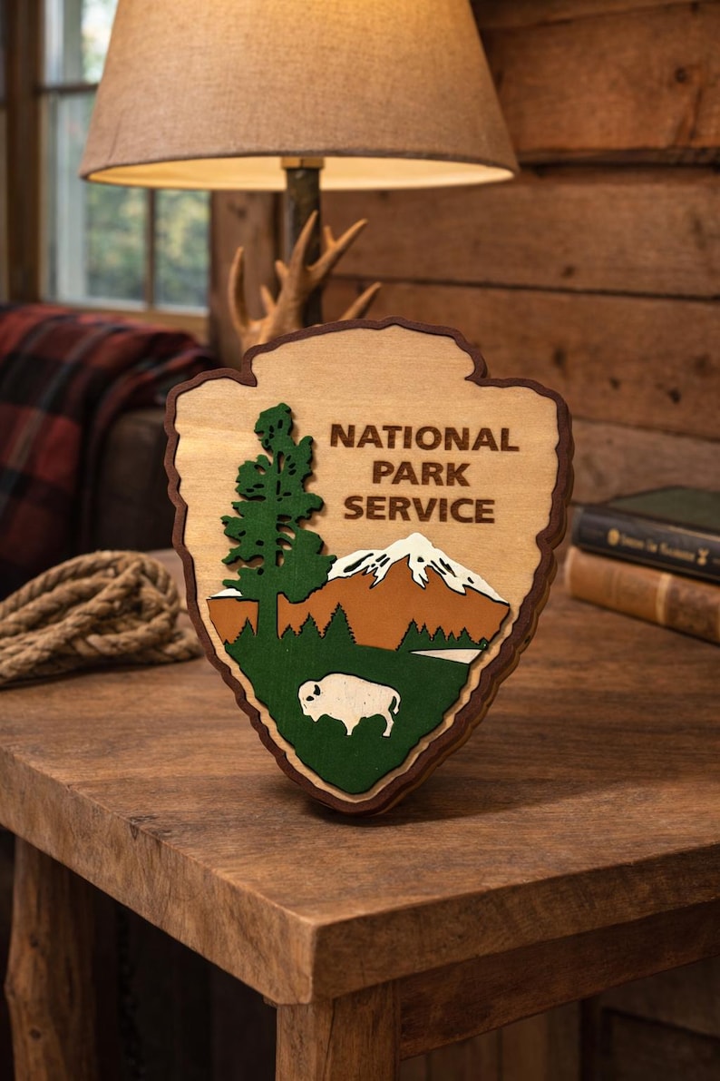 National Parks Wooden Sign, 3D Laser Engraved Logo, Rustic Outdoor Adventure Decor Gift