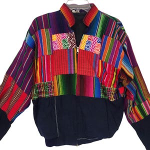 VTG Womens 90s Jacket XL Statement Colorful Hippie Boho Festival Patchwork Art to Wear