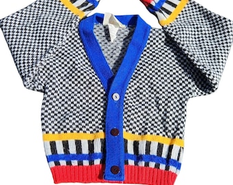 Vtg Boy Cardigan Sweater 90s 80s Y2K Retro Statement Colorful Funky 4T Checkered