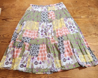 VTG Y2K パッチワーク マキシ スカート ティアード ボヘミアン ヒッピー フェスティバル コテージコア フェアリー Sz M