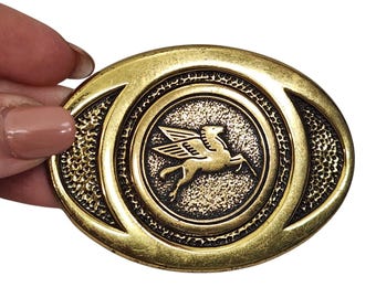 Fibbia per cintura in ottone VTG Pegasus con cavallo alato Mobil Oil Gas BTS Group USA Camionista Nonno Papà Regalo