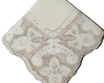 Pañuelo vintage blanco de encaje, estilo art déco, flores, estilo rústico, algo antiguo, boda nupcial