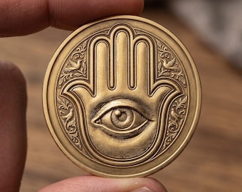 Hamsa Coin Evil Eye Token Pocket Hug Personalized Protection Gift Men Minimalist Birthday Lucky Charm For Him