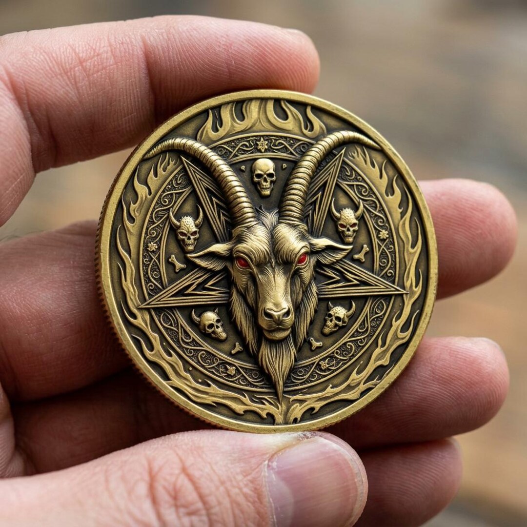 Goat Pentagram Coin Occult Gothic Collectible Medallion Custom Printed ...