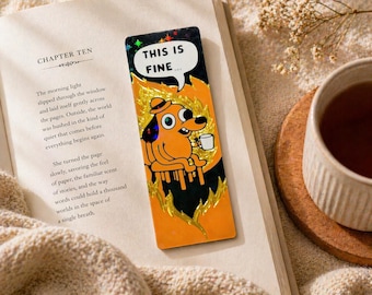 Marcapáginas con el meme "This is Fine" - Marcapáginas divertido - Regalos para lectores - Accesorios para libros