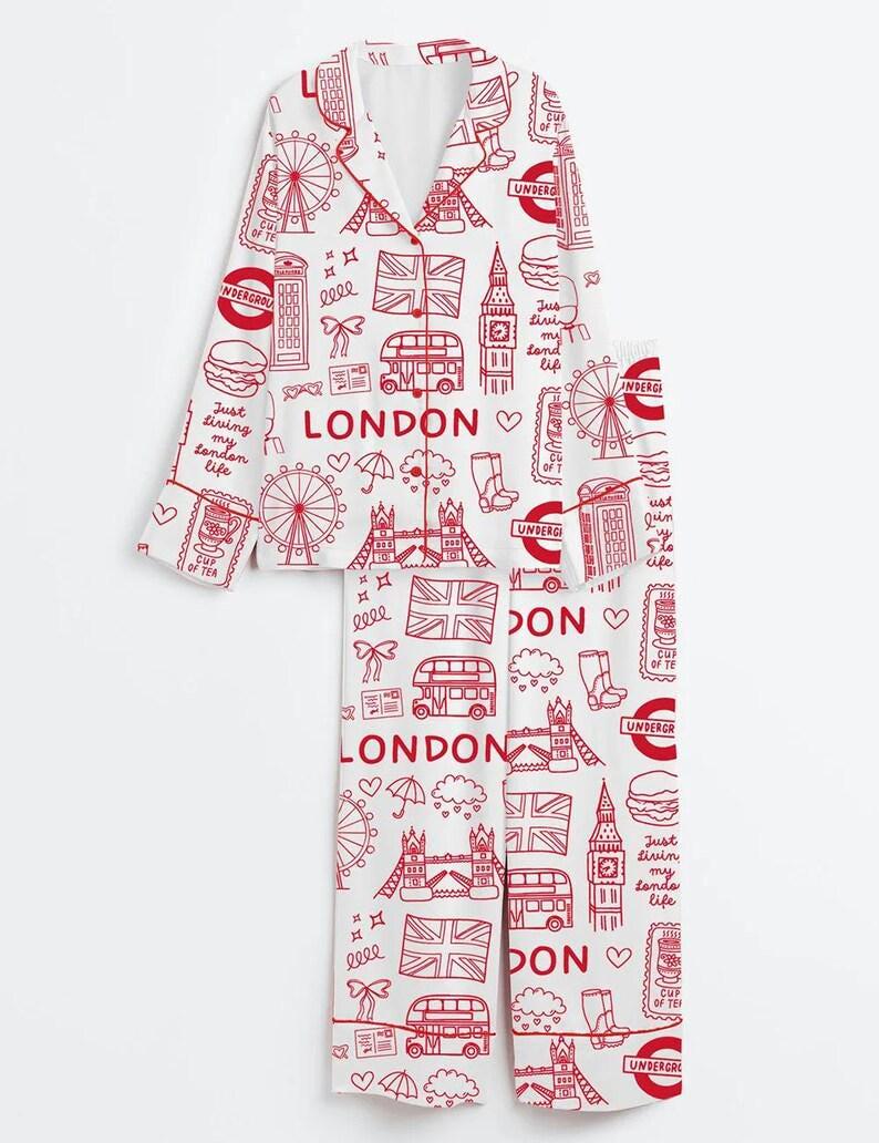 London Icons London British Landmarks Travel Journal Short Sleeve Satin ...