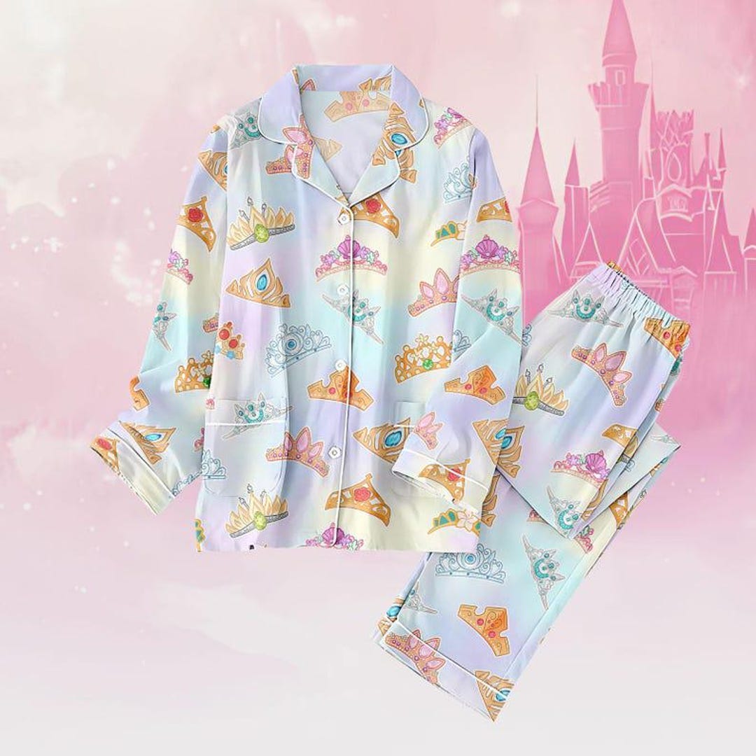 Princess Crown Thick Pjs Set, Disney Princess Long Thick Pajamas, Girly ...