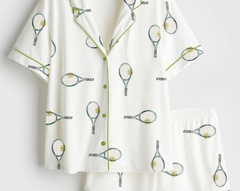 Damestennisrackets satijnen pyjamaset met korte en lange mouwen