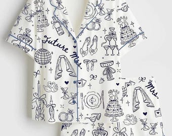 Zukünftige Frau Braut, Geschenk in meiner verlobten Ära Satin-Pyjama-Set, Pyjama-Verlobungs-Pyjama für Braut, Satin-Pyjama-Set Kurzarm Frauen