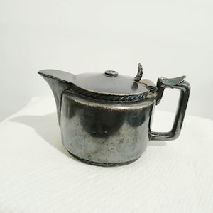 Antique Victorian Silver Soldered Coffee Pot, Late 1800s Hotel Ware, Small Lidded Serving Pot