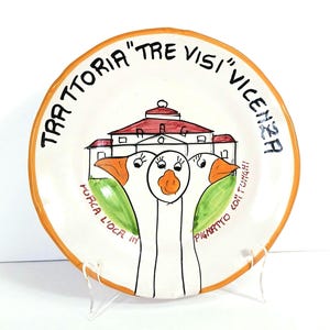 Vintage Buon Ricordo Italian Plate, Amalfi Coast Kitchen Trattoria Tre Visi Vicenza, Hand Painted Vietri Ceramic Goose Mushroom Dish