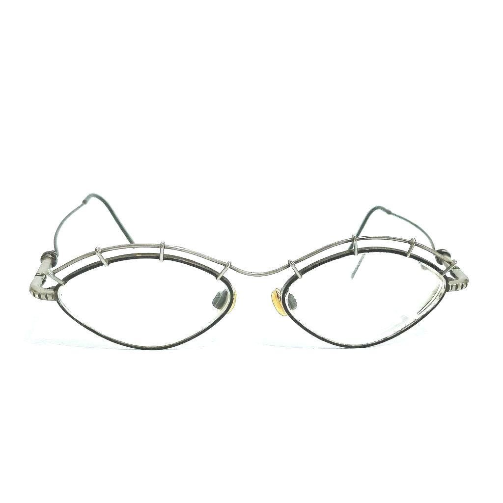 Vintage Wire Rim Eyeglasses, Sculptural Bridge, Silver-Tone Metal, Mid-Century Retro Eyewear