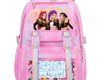 Mochila Kpop Demon Hunters, bolso con estrellas arcoíris pastel