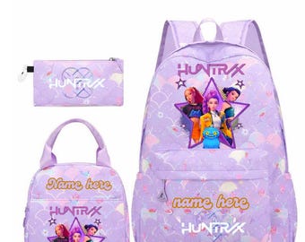 Personalized K-Pop Demon Hunters Backpack Set with Lunch Bag, Pencil Case bag for kids