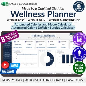Qualified Dietitian Wellness Planner | Weight Loss, Fitness Tracker (Digital Download)