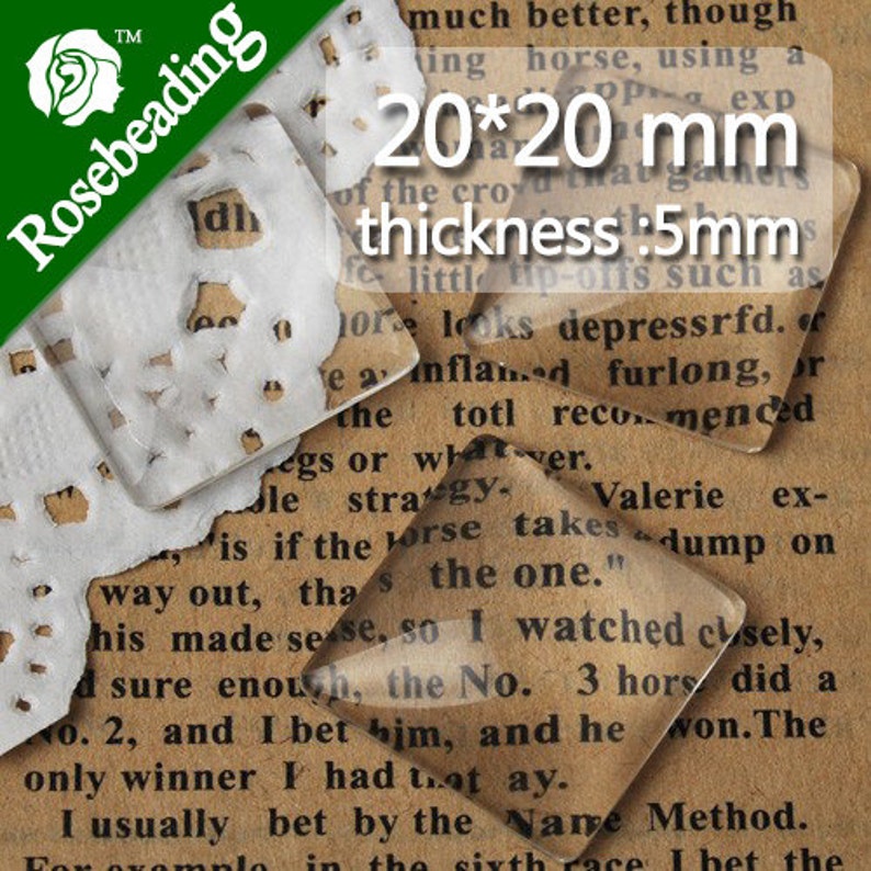 100PCS 20MM square Flat Back clear Crystal glass Cabochon,Transparent Cabochon, Cameo Covers,Top quality-C1066 image 1