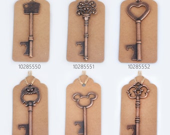 Zinc alloy Key Bottle Openers with Tag Card rope Vintage Skeleton Keys Wedding Favors Ancient red DIY Jewelry accessories 10pcs 102855