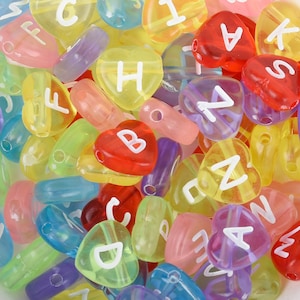12*4.5mm Heart Shape Acrylic Alphabet Beads ABC Beads Name Beads 2mm Hole 100 Pcs/Bag Mixed 10314250