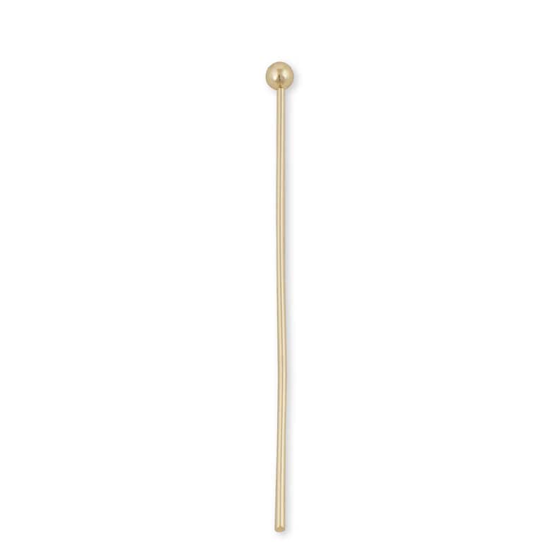 K&ouml;nnte beinhalten: Eine goldfarbene Stecknadel mit rundem Kopf. Die Nadel ist etwa 3,8 cm lang.