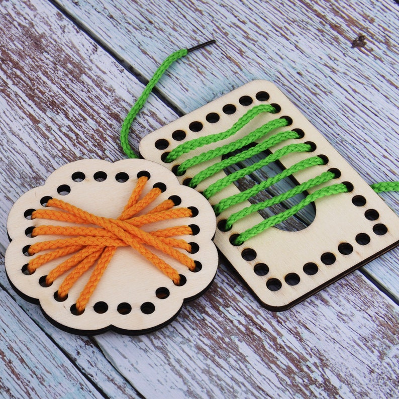 Image showcasing Wood Lacing Toy Learning Sewing Toys Children's - Etsy
