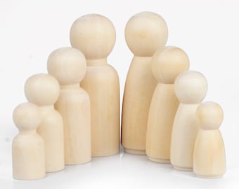 Unfinished Wooden Peg Dolls Family Solid Wood Peg Toy Different Size People Family Doll Bodies DIY Wood Craft 10pcs 102952